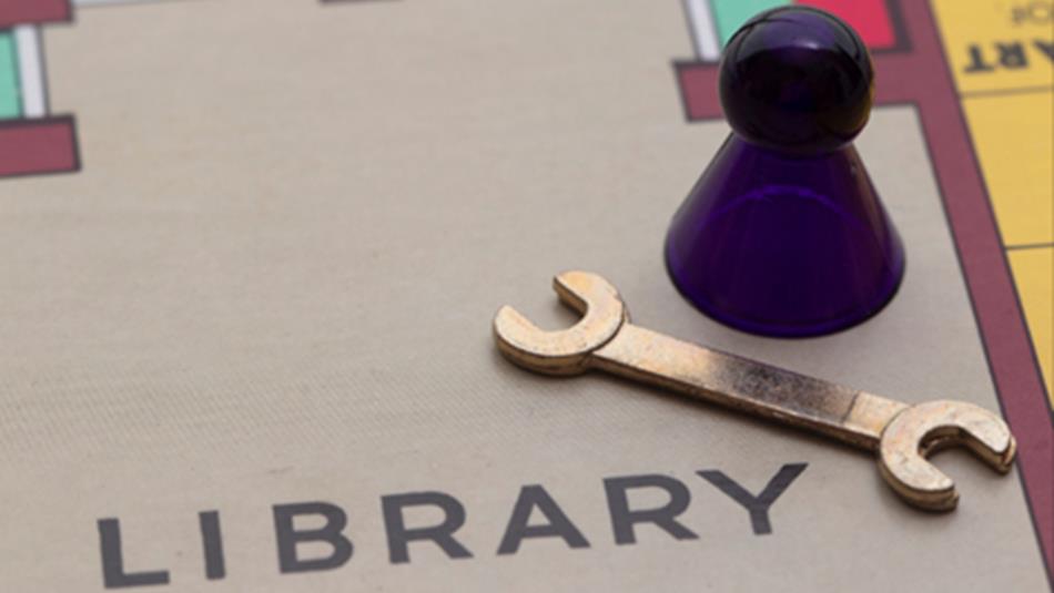 The game Cluedo. Board showing a wrench in the Library. The game Cluedo. Board showing a wrench in the Library.