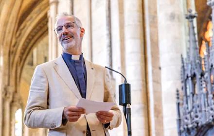 The Very Revd Dr Philip Plyming giving a talk at Durham Cathedral.