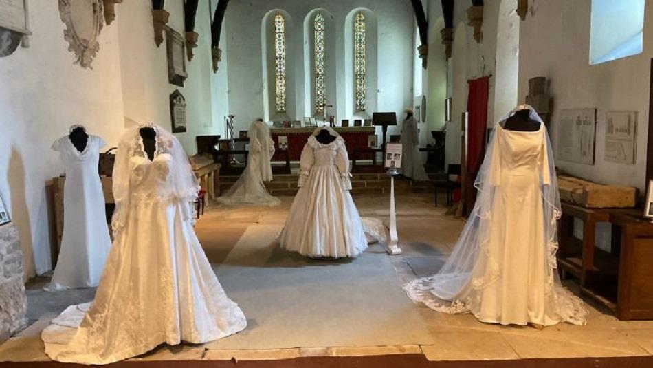 Wedding gowns on display at Ushaw Historic House, Chapels and Gardens