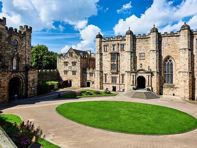 The Courtyard of Durham Castle, showing the Gatehouse and Great Hall and Garden Stairs