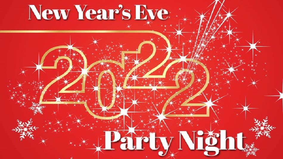 Image of snowflakes and twinkling stars on a poster which reads, 'New Year's Eve 2022 Party Night'.