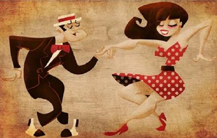 Cartoon image of two figures dancing
