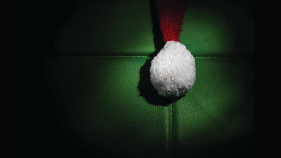 Pom Pom from a Santa hat on a green background Pom Pom from a Santa hat on a green background