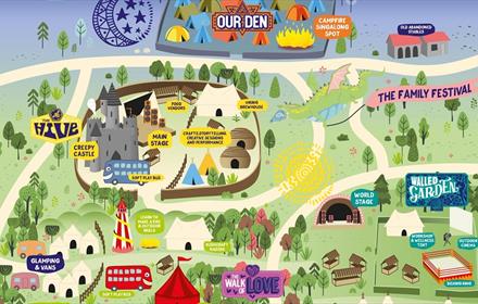 Colourful map of the layout of the festival.