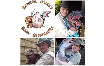 event poster with photos of ranger Mike with his baby dinosaurs