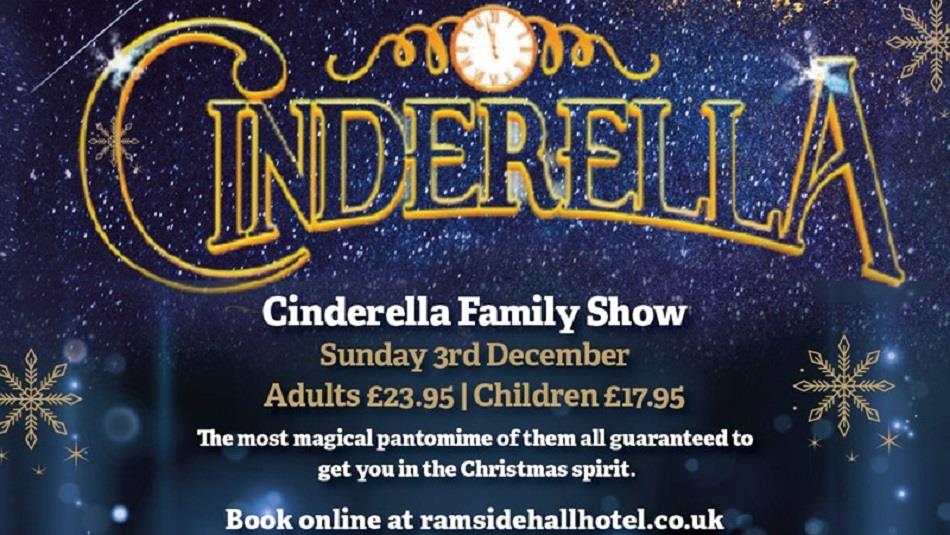 Text reads, 'Cinderella' against a background of stars and snowflakes.
