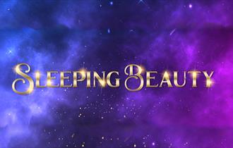 The words 'Sleeping Beauty' in gold twinkling letters against a nebulous, starry background.