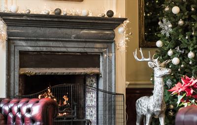 Christmas decorated interior of Beamish Hall County House Hotel