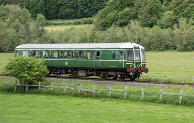 Green pacer train on the Weardale Railway