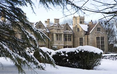 Image of Redworth Hall Hotel on a snowy day.