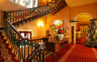 Christmas decorated interior of Lumley Castle Hotel