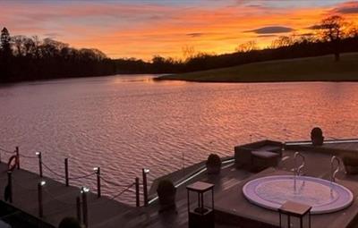 Sunset over the spa at Wynyard Hall.