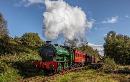 An historic steam train on Tanfield Railway in County Durham.