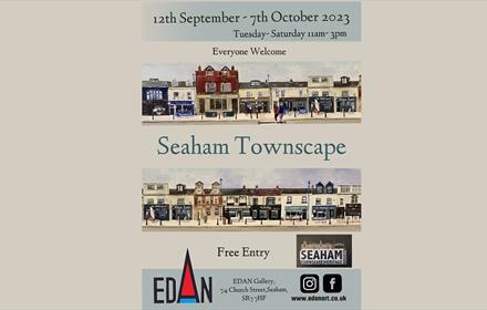Seaham Townscape advertising poster with paintings of Seaham streets