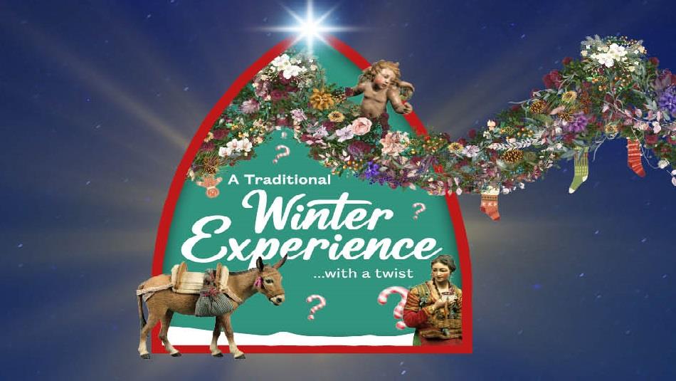 Winter Experience at The Auckland Project. Image of the Christmas Star, garlands and a donkey.