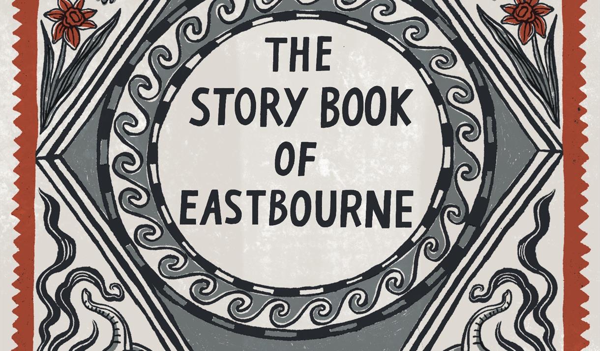 Front cover of the Story Book of Eastbourne Illustrated by Ellie Fryer showing prehistoric elephants and birds