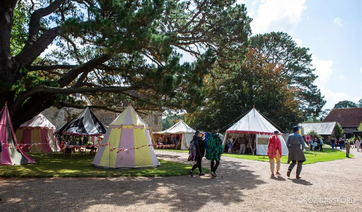 Festival tents set up on Michelham Priory Gardens