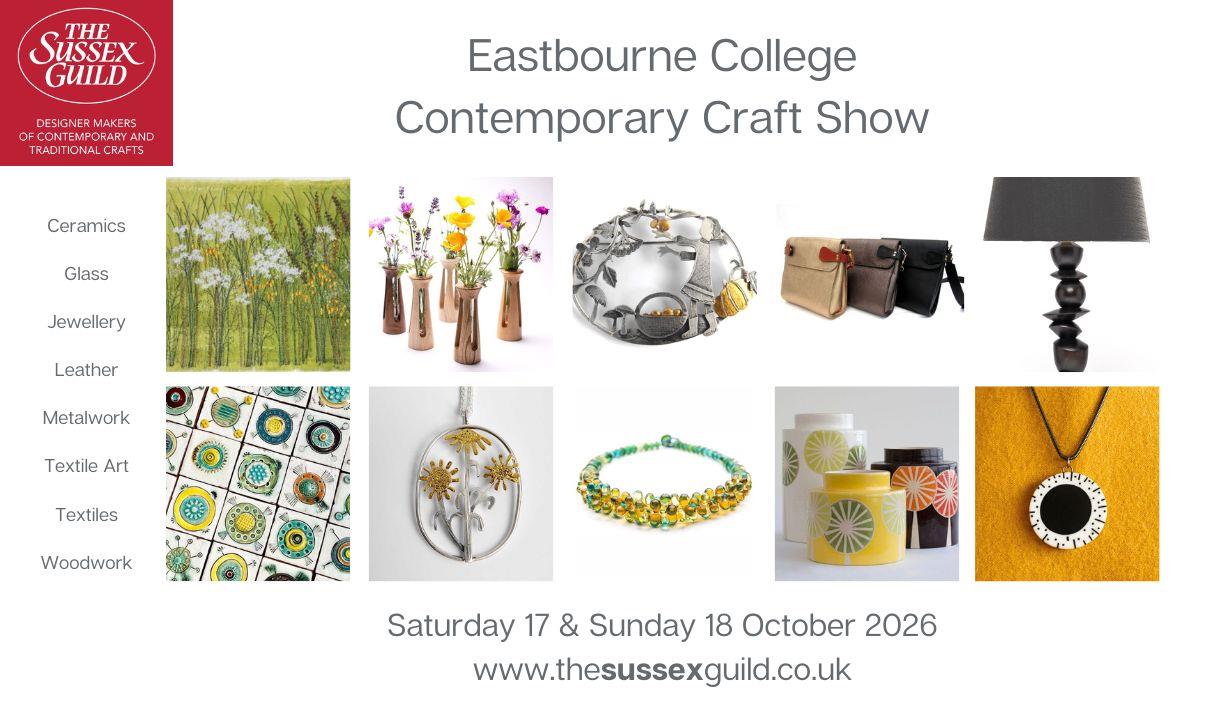 An image grid showing images of handmade crafts including ceramics, embroidery, jewellery, leather and wood accessories.
