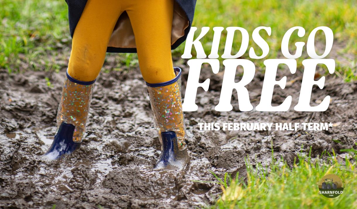 Poster of child standing in a muddy puddle with wellies on.