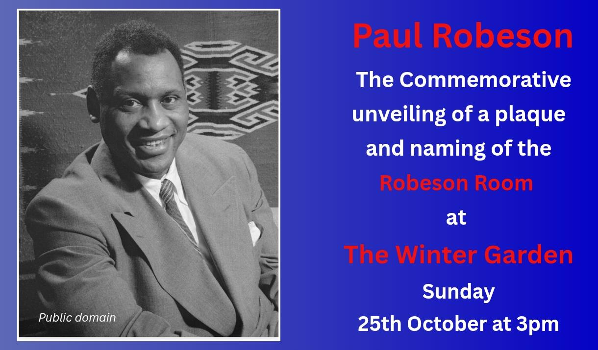 Photo of Paul Robeson and information on Commemorative event