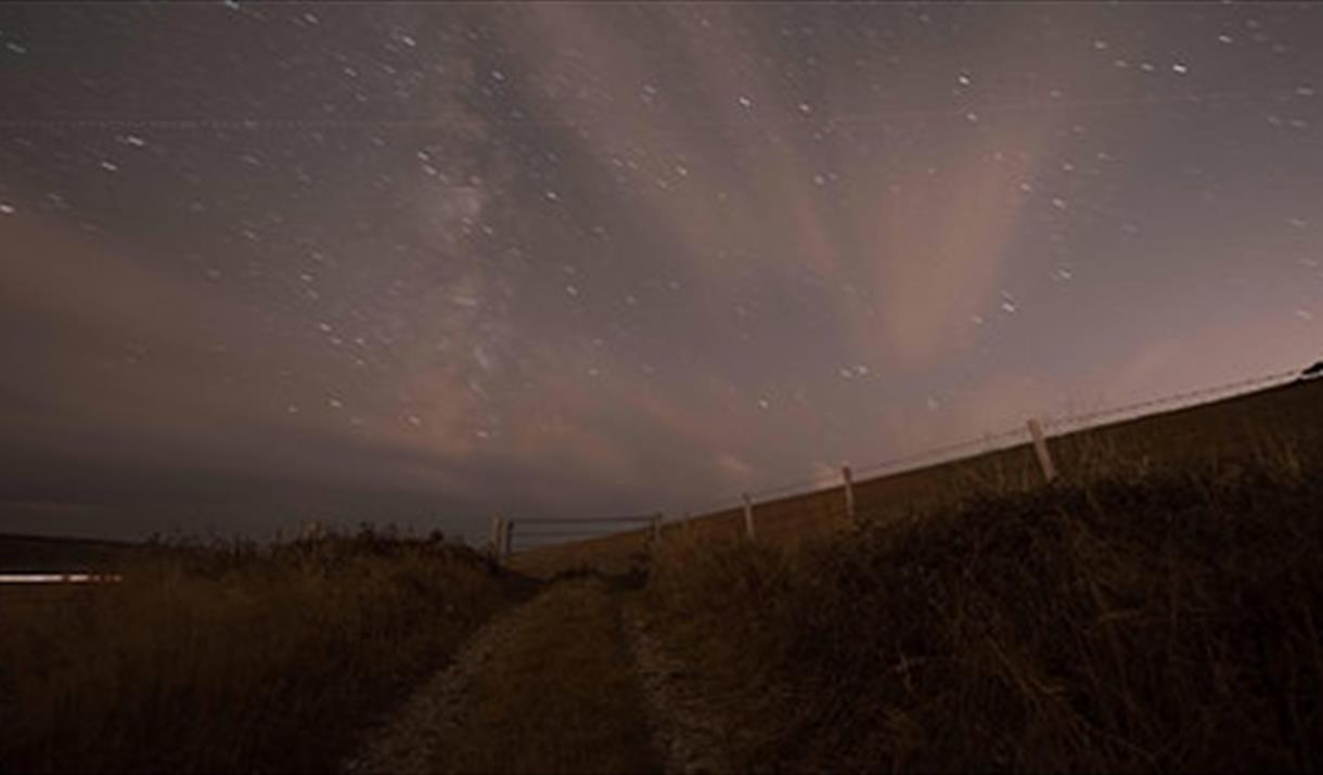 View of a Downland path underneath starry sky