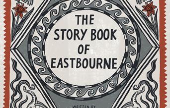 Front cover of the Story Book of Eastbourne Illustrated by Ellie Fryer showing prehistoric elephants and birds