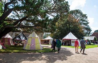 Festival tents set up on Michelham Priory Gardens
