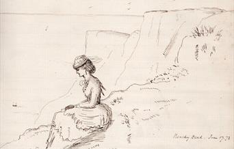 Drawing of a Victorian woman at Beachy Head