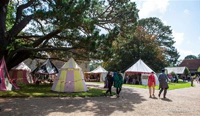 Festival tents set up on Michelham Priory Gardens