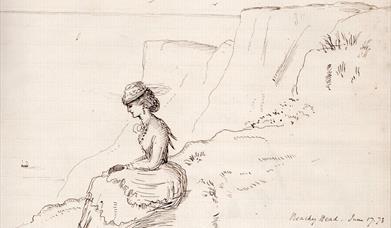 Drawing of a Victorian woman at Beachy Head
