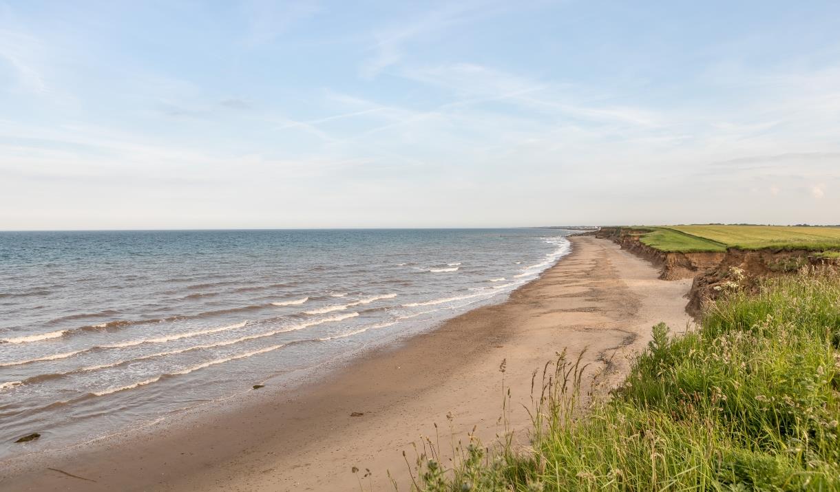 The sea and beach at Barmston Beach in East Yorskhire.