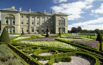 The exterior and lovely gardens of Sledmere House in East Yorkshire.