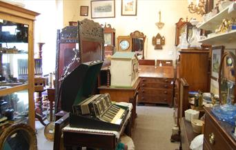 The collection of antiques displayed at St Crispin Antiques, Beverley in East Yorkshire.
