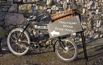 The Bread Shed sign on a traditional delivery bike, Beverley, East Yorkshire
