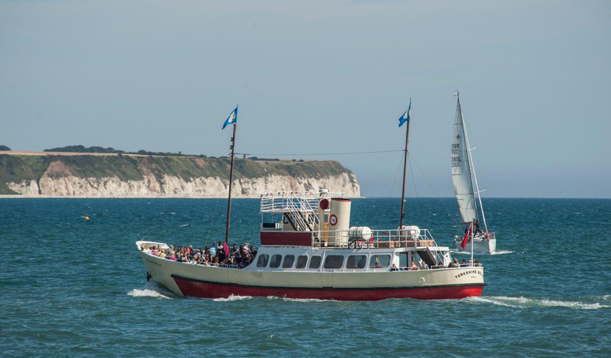 The Yorkshire Belle with a view of Flamborough Outer Headland in the background in East Yorkshire.