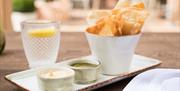 Outdoor eating experience, drink and nacho tortilla chip and dips at Them Beverley Arms in East Yorkshire.