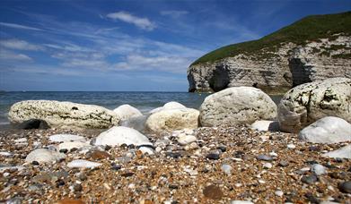 The chalk cliff, sand and sea of Flamborough , in East Yorkshire