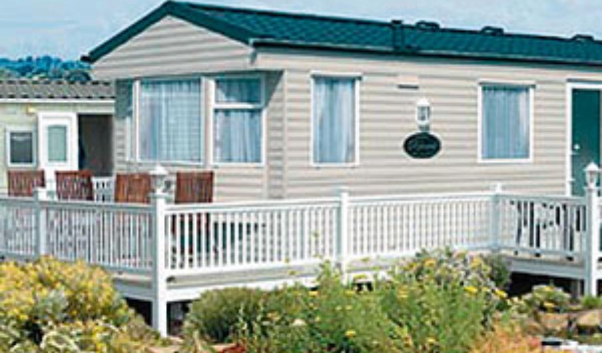 Decking around a caravan at North Bay Leisure in East Yorkshire.