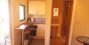 The small kitchen area and bathroom at Seaways Glamping and Camping in East Yorkshire.