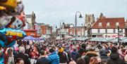 Crowds gather in Saturday Market at Beverley Festival of Christmas.