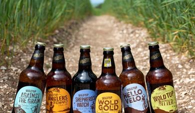 Some bottles of beer at Wold Top Brewery, Driffield in East Yorkshire.