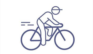 cyclist on their bike and riding along icon