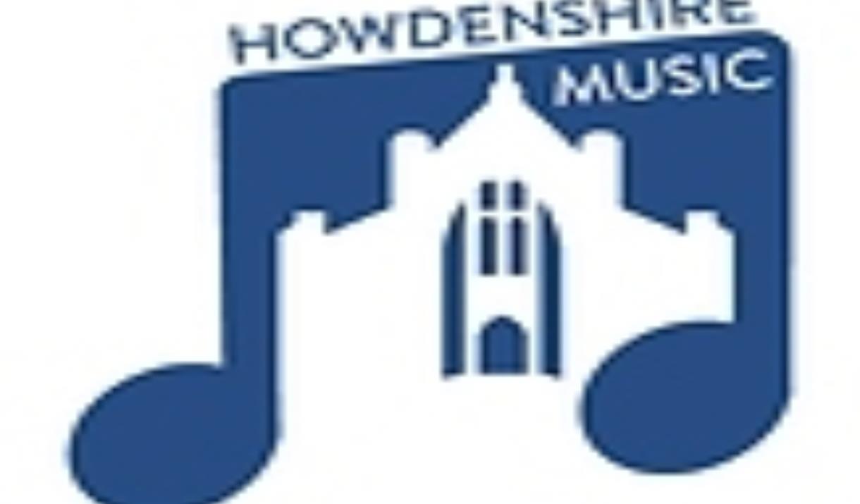White background, blue musical note with the silhouette of Howden Minster inside the note