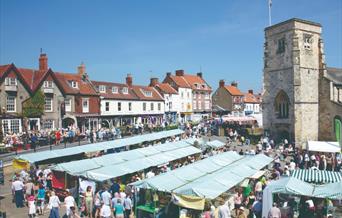 A market, in the Market Place, Malton, East Yorkshire.