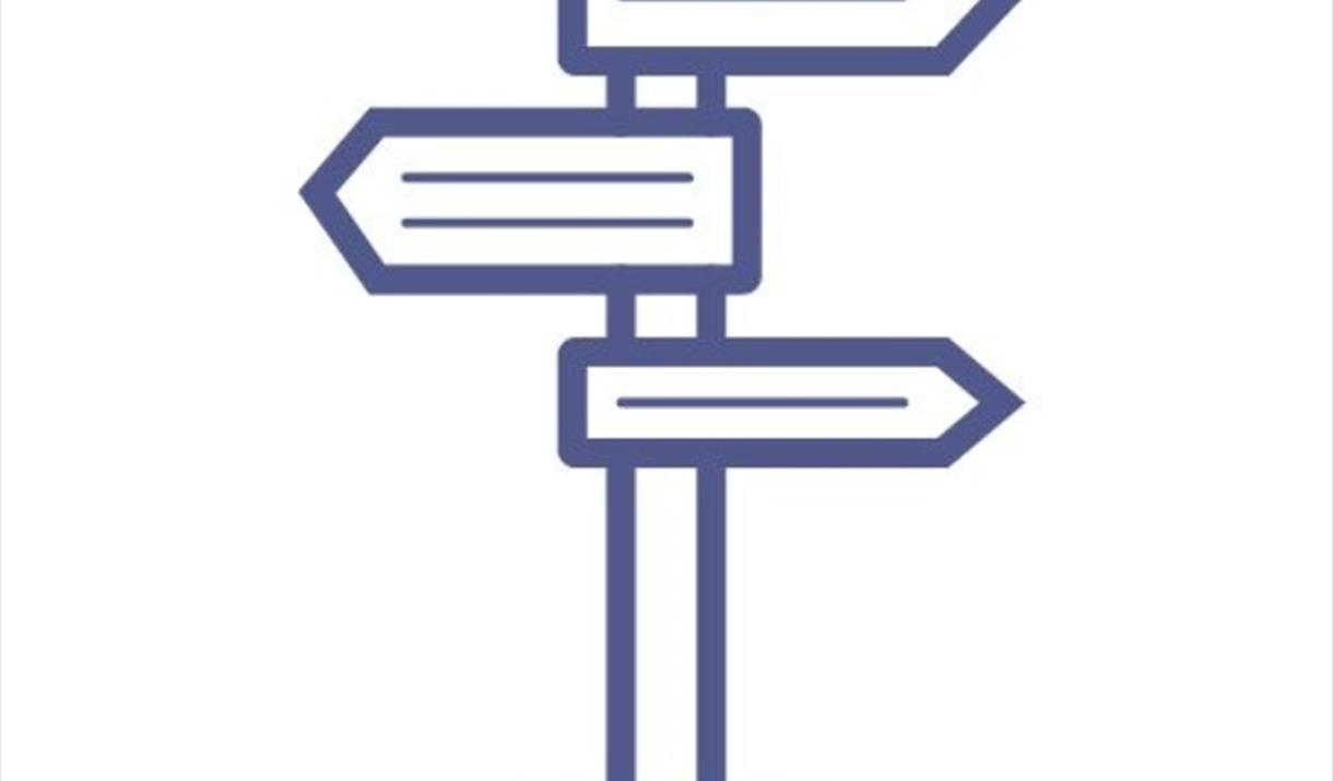 An image of an icon of a wayside finger-post, showing three directions