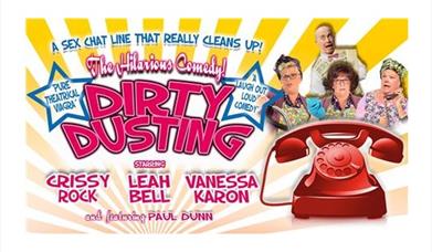 poster with logo and actors in overalls with a red telephone 