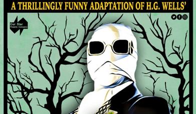 The Invisible Man drawing of a man wrapped in bandages, wearing dark glasses.