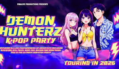 DEMON HUNTERZ K-Pop Party poster showing CARTOON CHARACTERS 