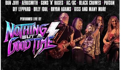 Nothing But a Good Time, image of musicians singing and playing electric base