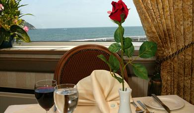 Table with  a view at the Livermead Cliff Hotel, Torquay, Devon